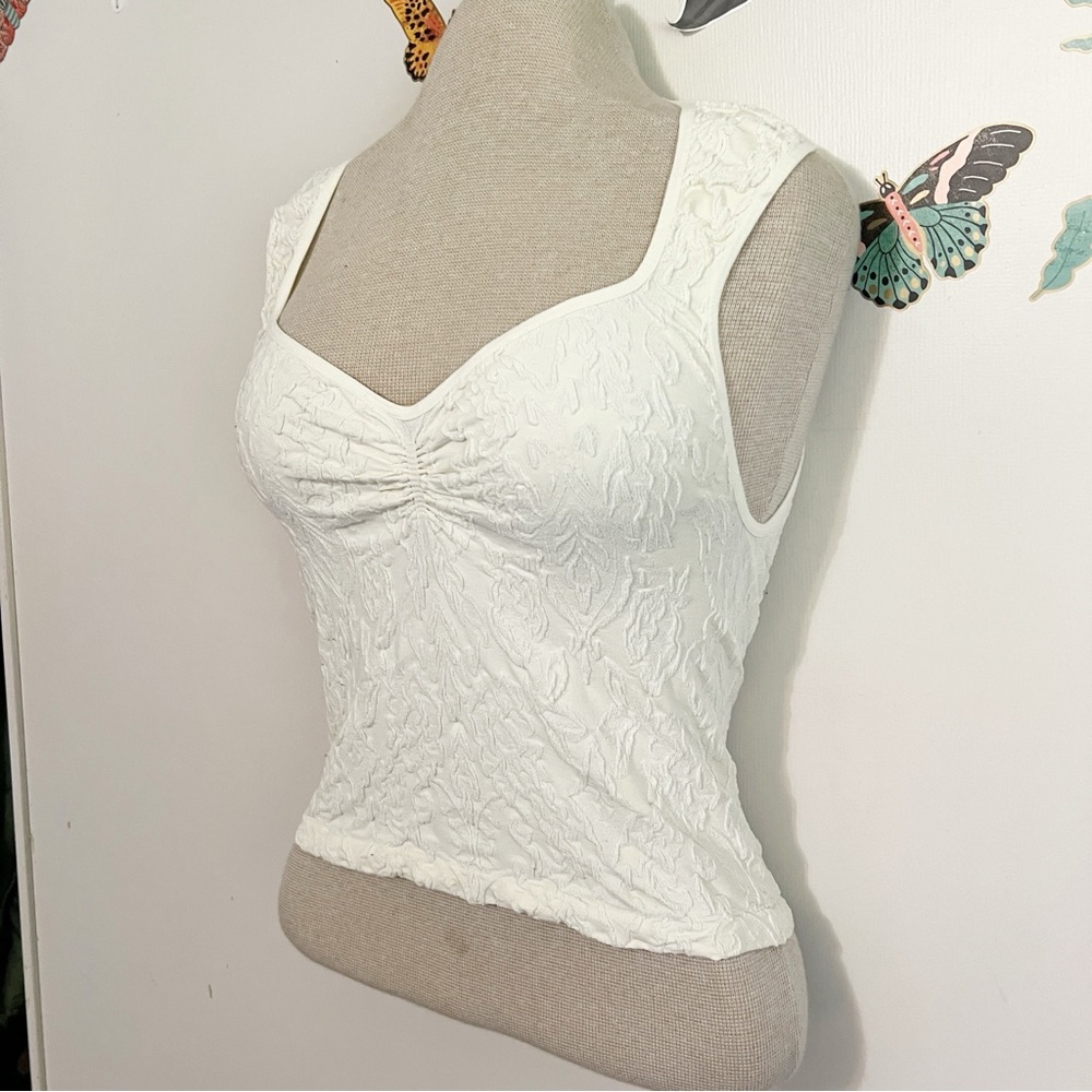 Free People Cream Textured Ruched Tank Top - Picture 4 of 8